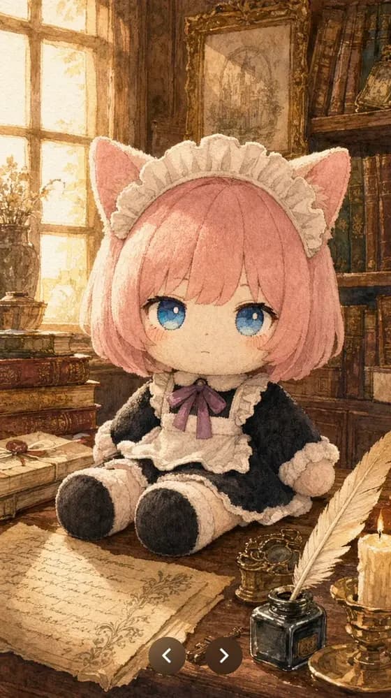 Plush Cat Maid Doll in Antique Library preview image 1