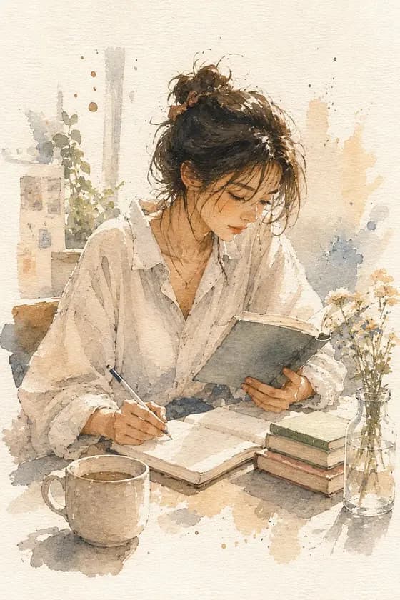 Minimalist Watercolor Reading Scene - 1 preview image 1