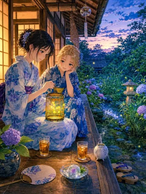 Girl Watching Fireflies on a Summer Veranda preview image 1
