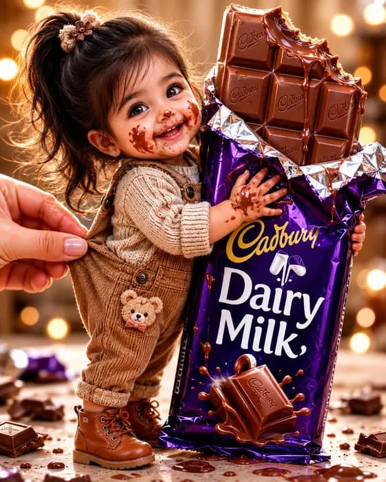 Tiny Toddler Hugging Giant Chocolate Bar - 1 preview image 1