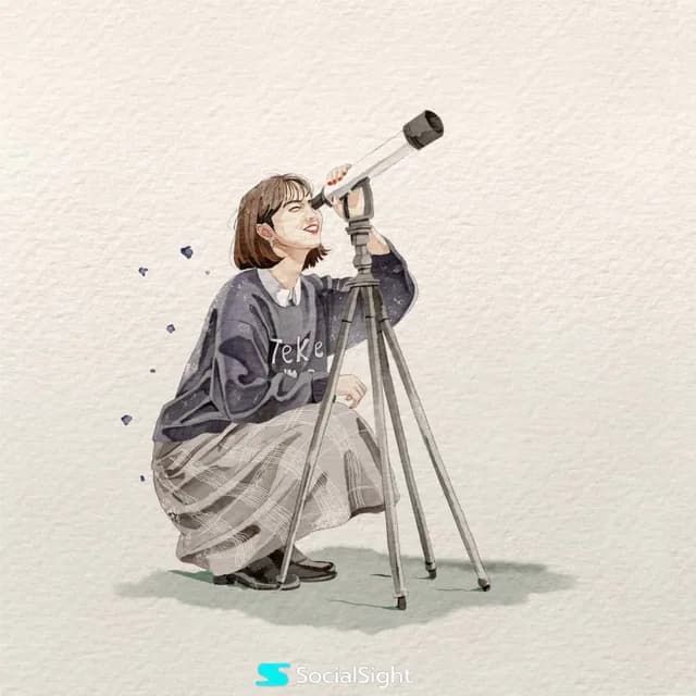Watercolor Illustration of Woman with Telescope - 1 preview image 1