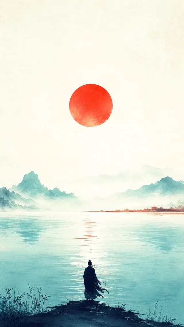 Oriental Zen Minimalist Sunset Poster preview image 1