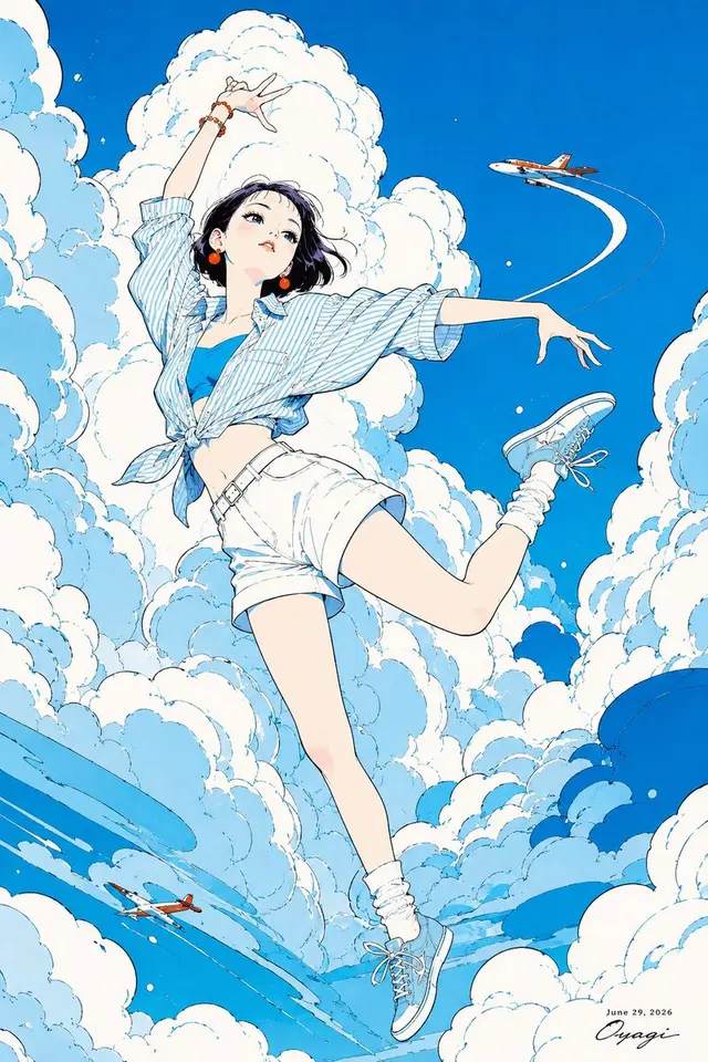 Anime Girl Floating in Summer Clouds preview image 1