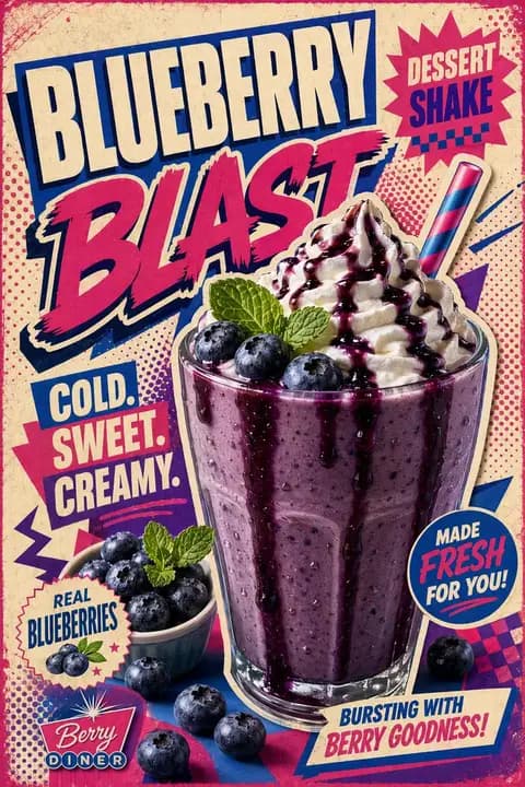 Retro Pop Art Blueberry Shake Poster - 1 preview image 1