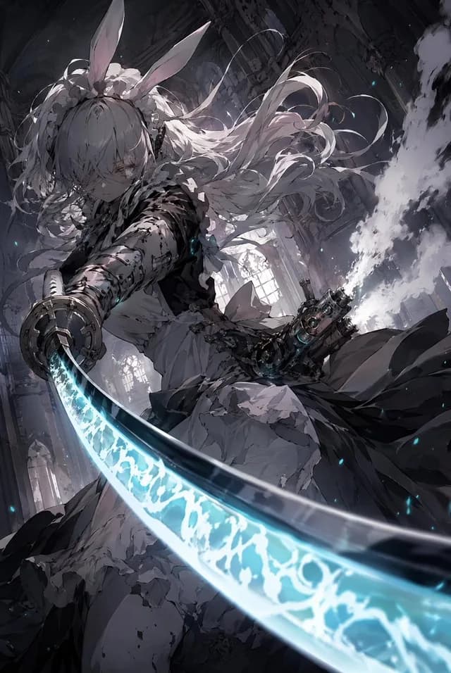 Rabbit-Eared Swordswoman in Ruined Cathedral preview image 1