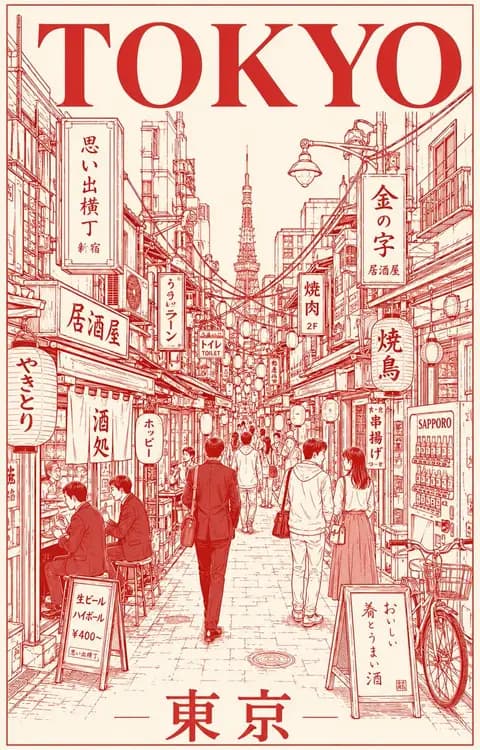Minimalist Tokyo Night Travel Poster - 1 preview image 1