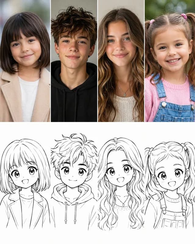 Photo to Anime Sketch Comparison Grid preview image 1