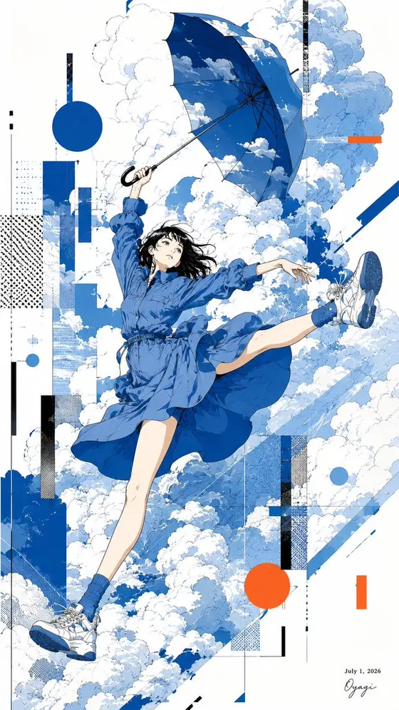 Anime Girl Floating With Umbrella preview image 1