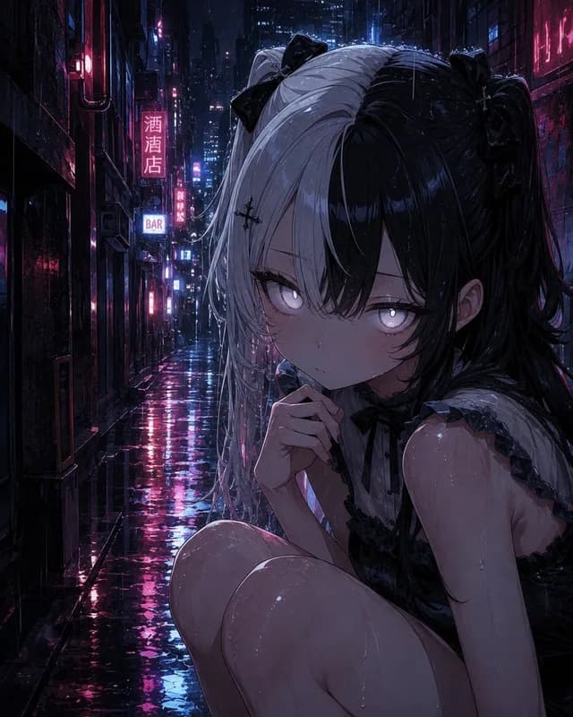 Rainy Gothic Alley Anime Girl preview image 1