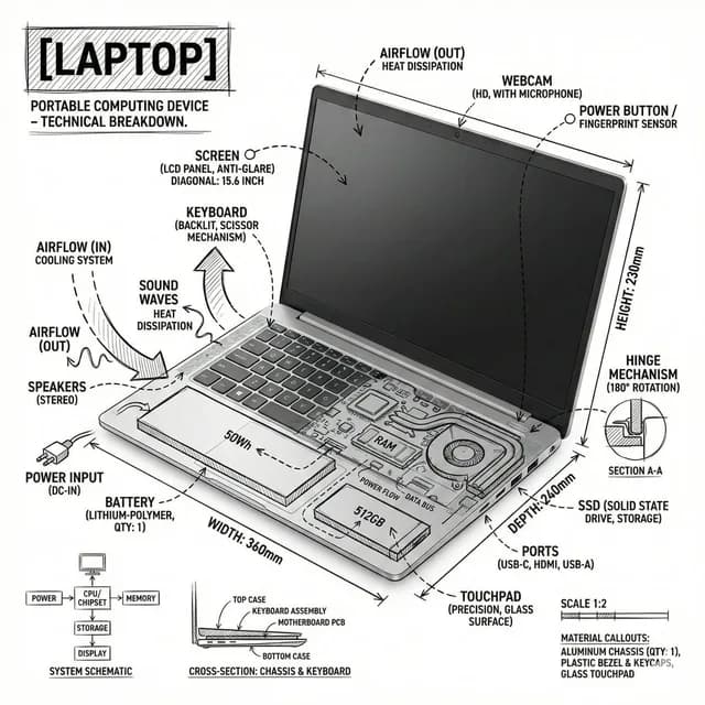 Technical Laptop Infographic Illustration preview image 1