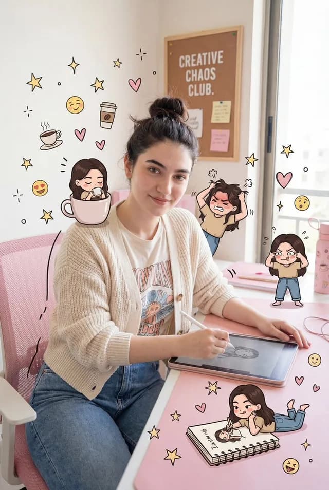 Pink Office Chibi Scene preview image 1