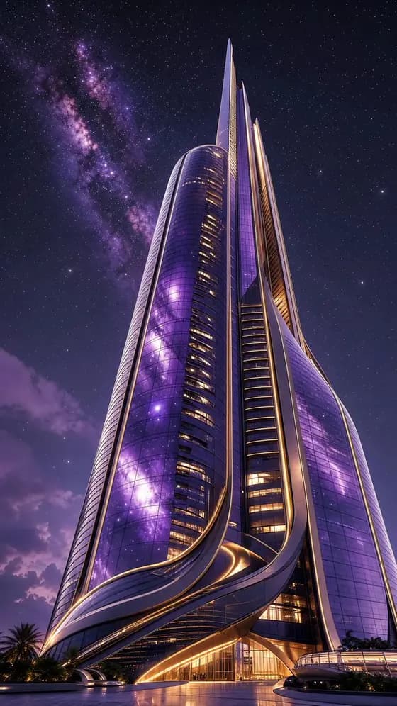 Futuristic Starry Skyscraper Wallpaper preview image 1