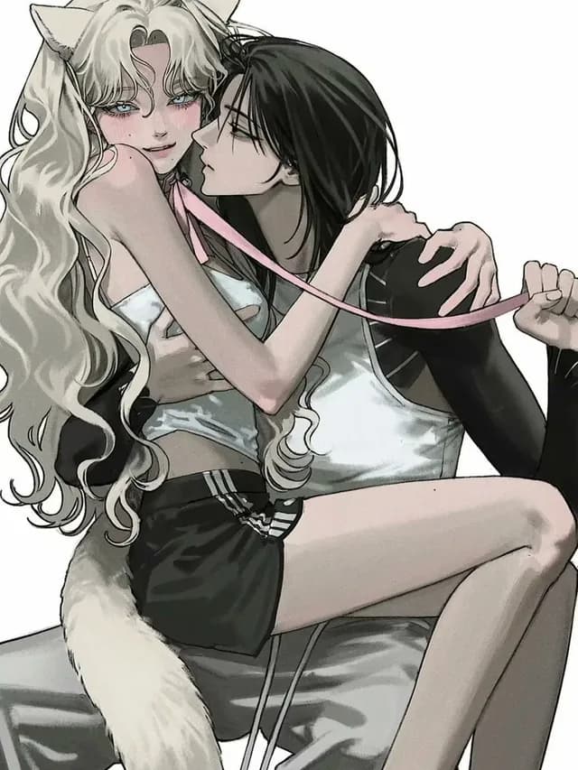 Romantic Catgirl Couple Illustration - 1 preview image 1
