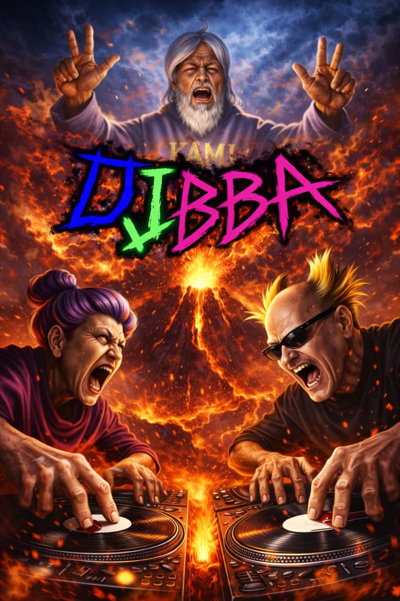 Intense Elderly DJ Volcano Poster preview image 1