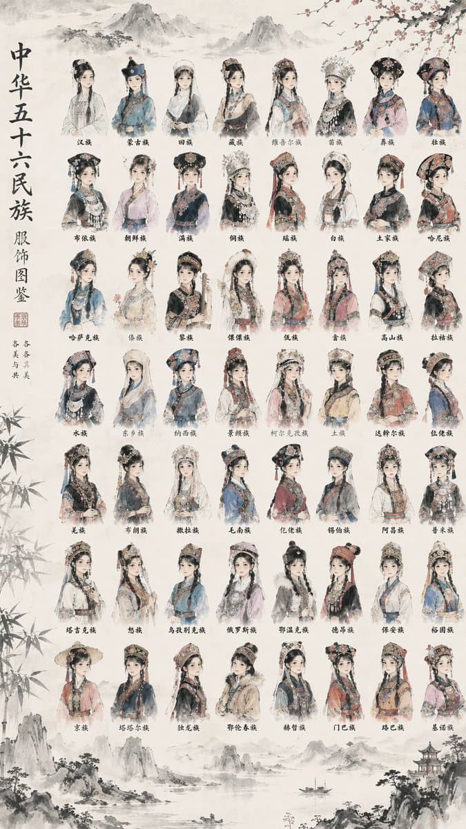 56 Chinese Ethnic Groups Clothing Chart preview image 1