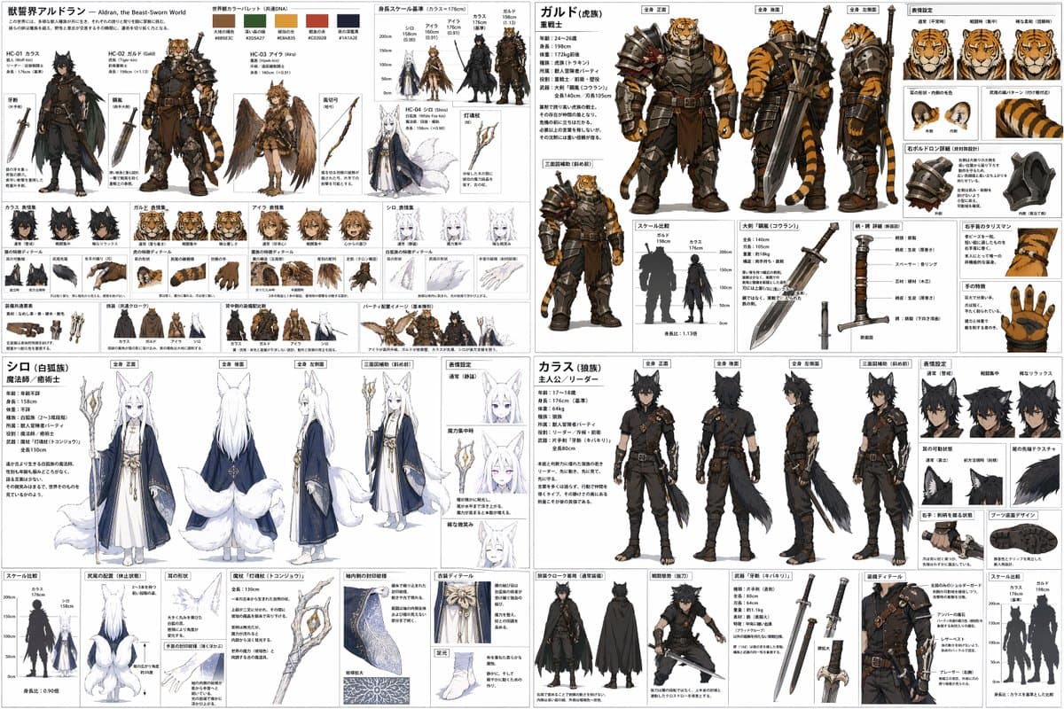 4-Quadrant RPG Character Design Sheet preview image 1