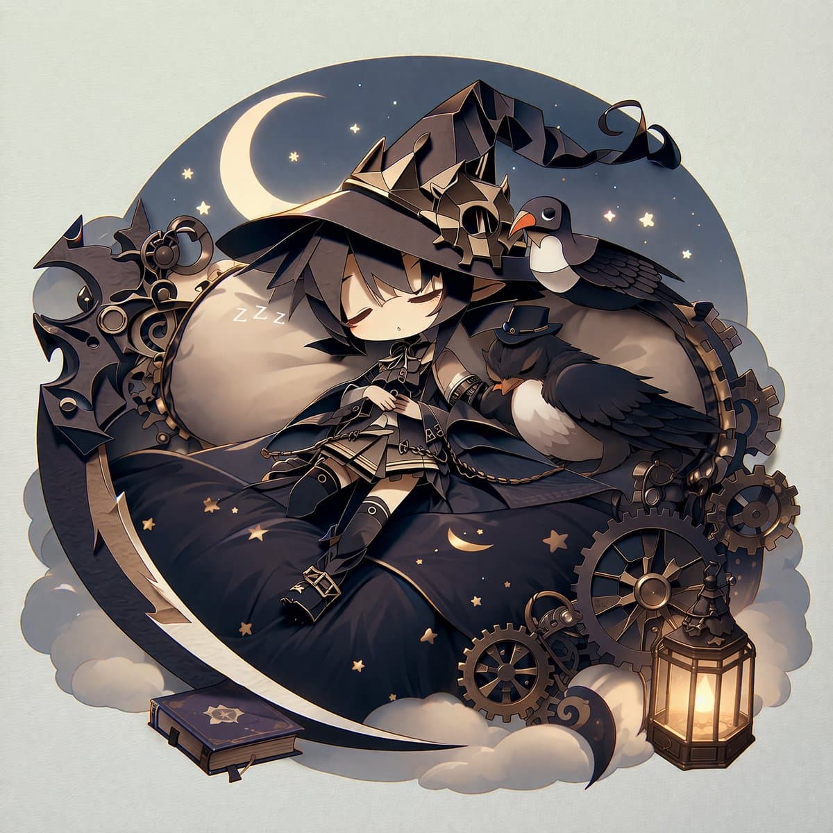Steampunk Chibi Witch Sticker Illustration preview image 1