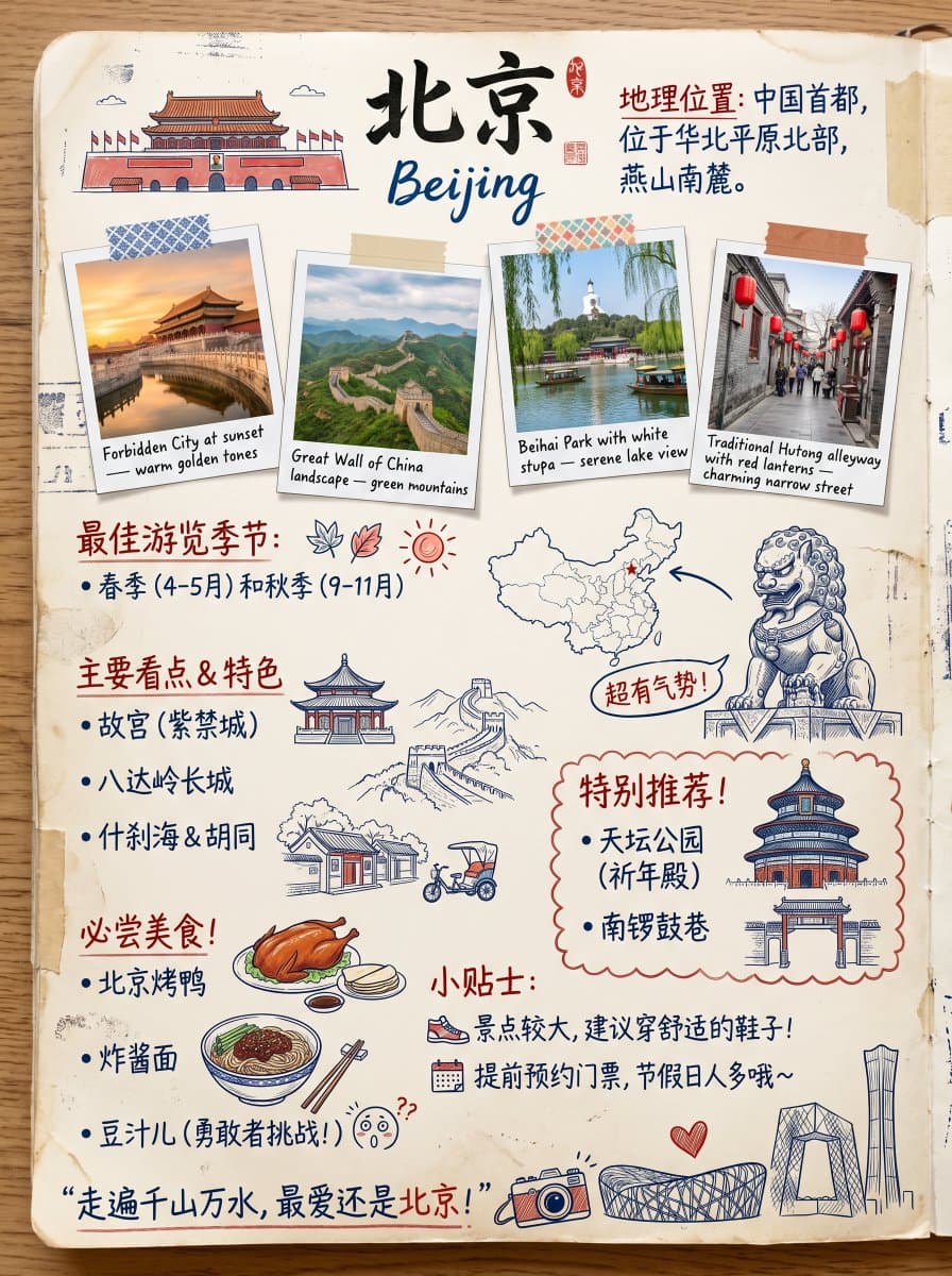 Vintage Beijing Travel Scrapbook Poster preview image 1