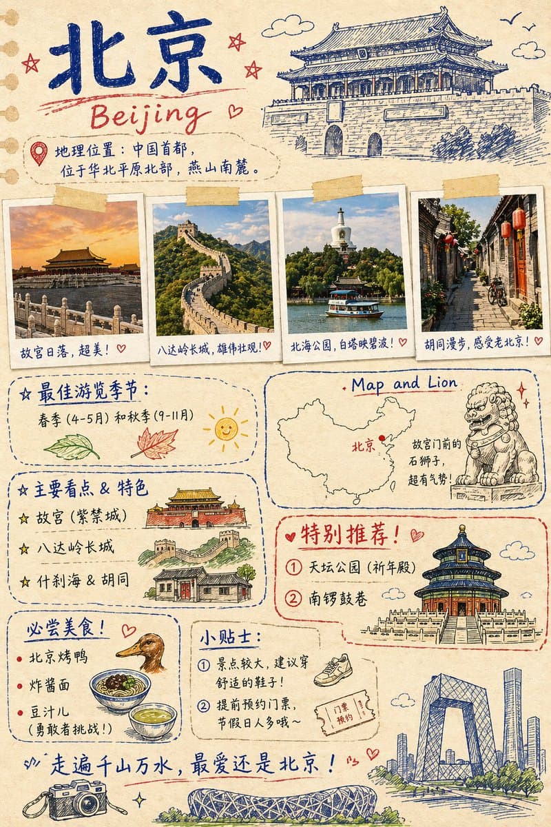 Vintage Beijing Travel Scrapbook Poster preview image 2