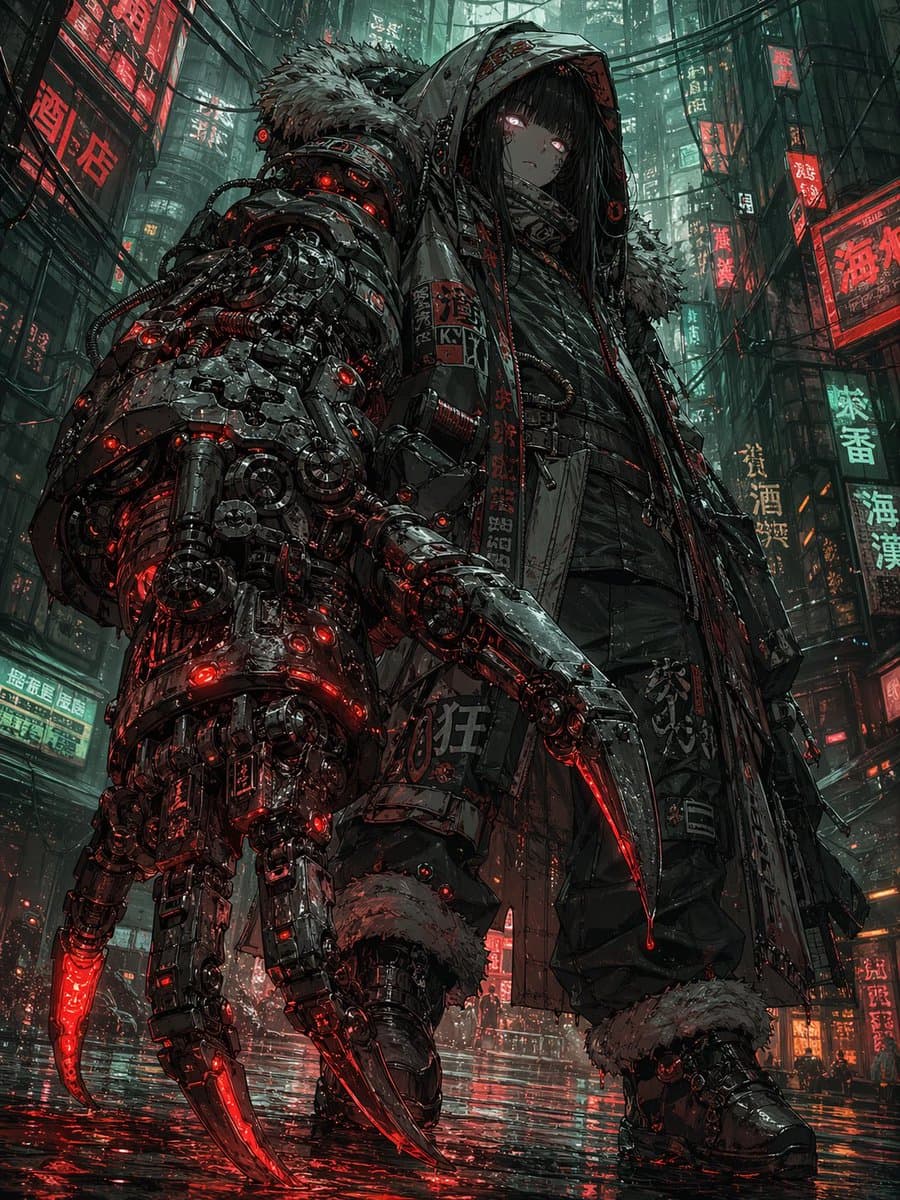 Cyberpunk Girl with Giant Claw Arm preview image 1