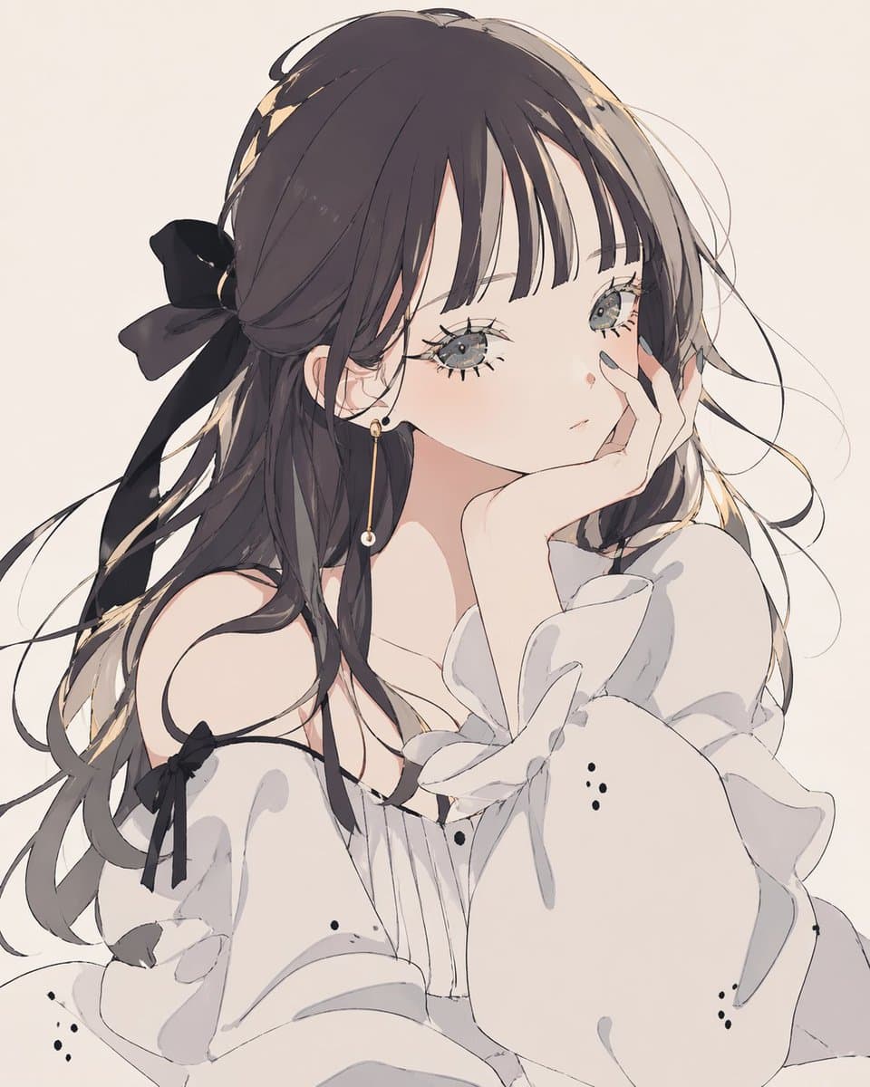 Soft Monochrome Anime Girl Portrait preview image 1