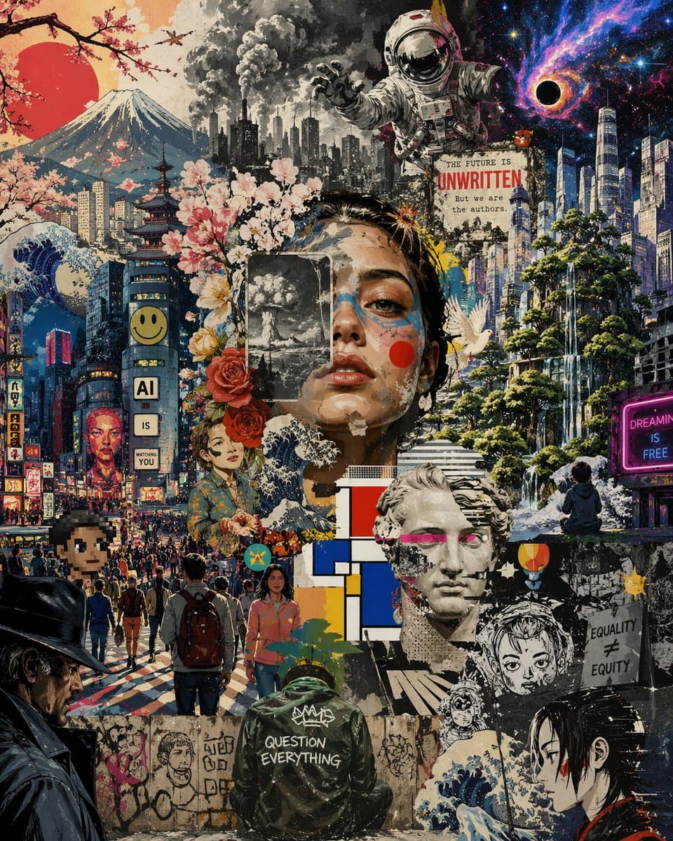Surreal Futurist Japanese Collage Poster preview image 1
