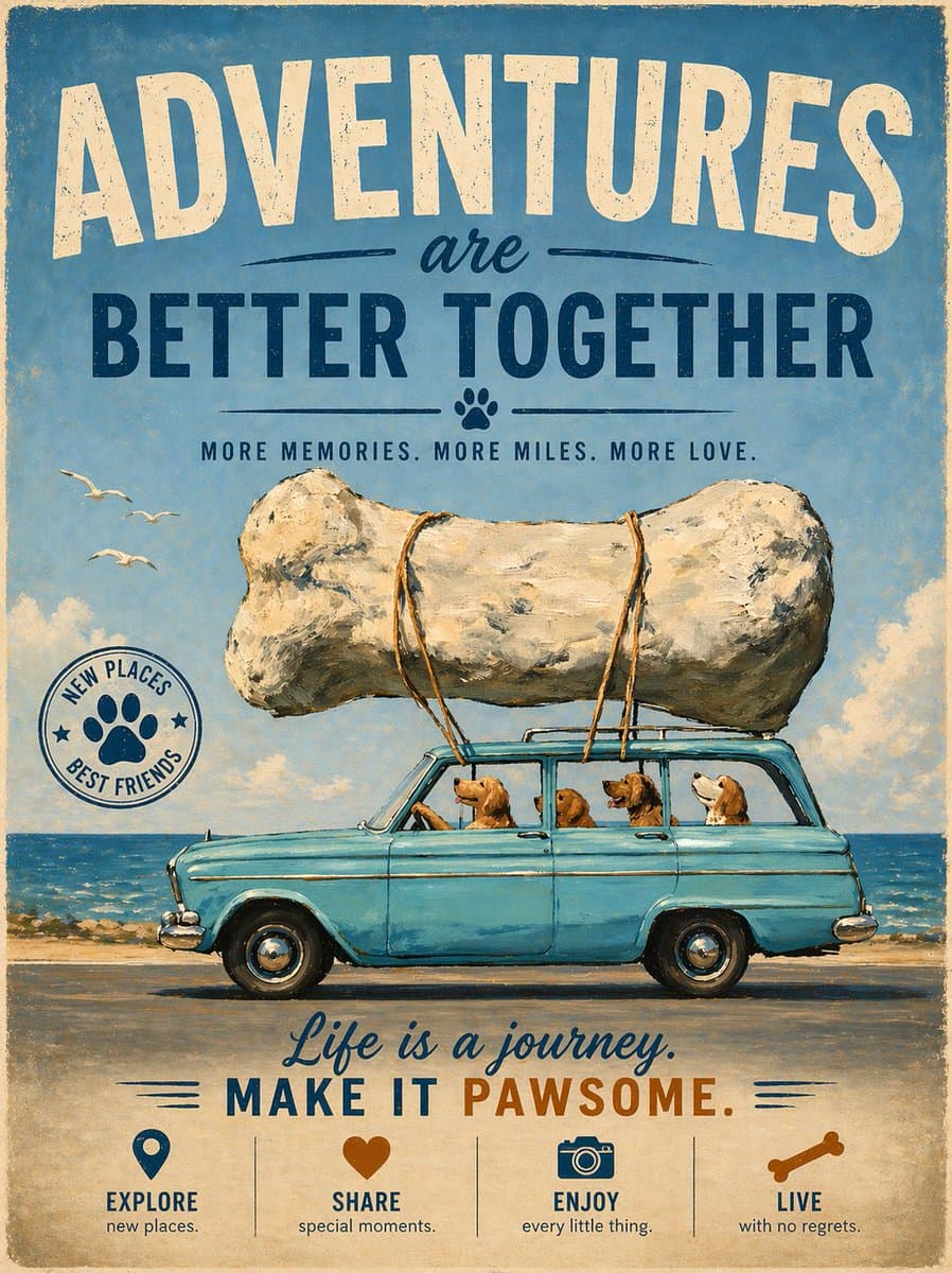 Dogs Carrying Giant Bone by the Sea preview image 2