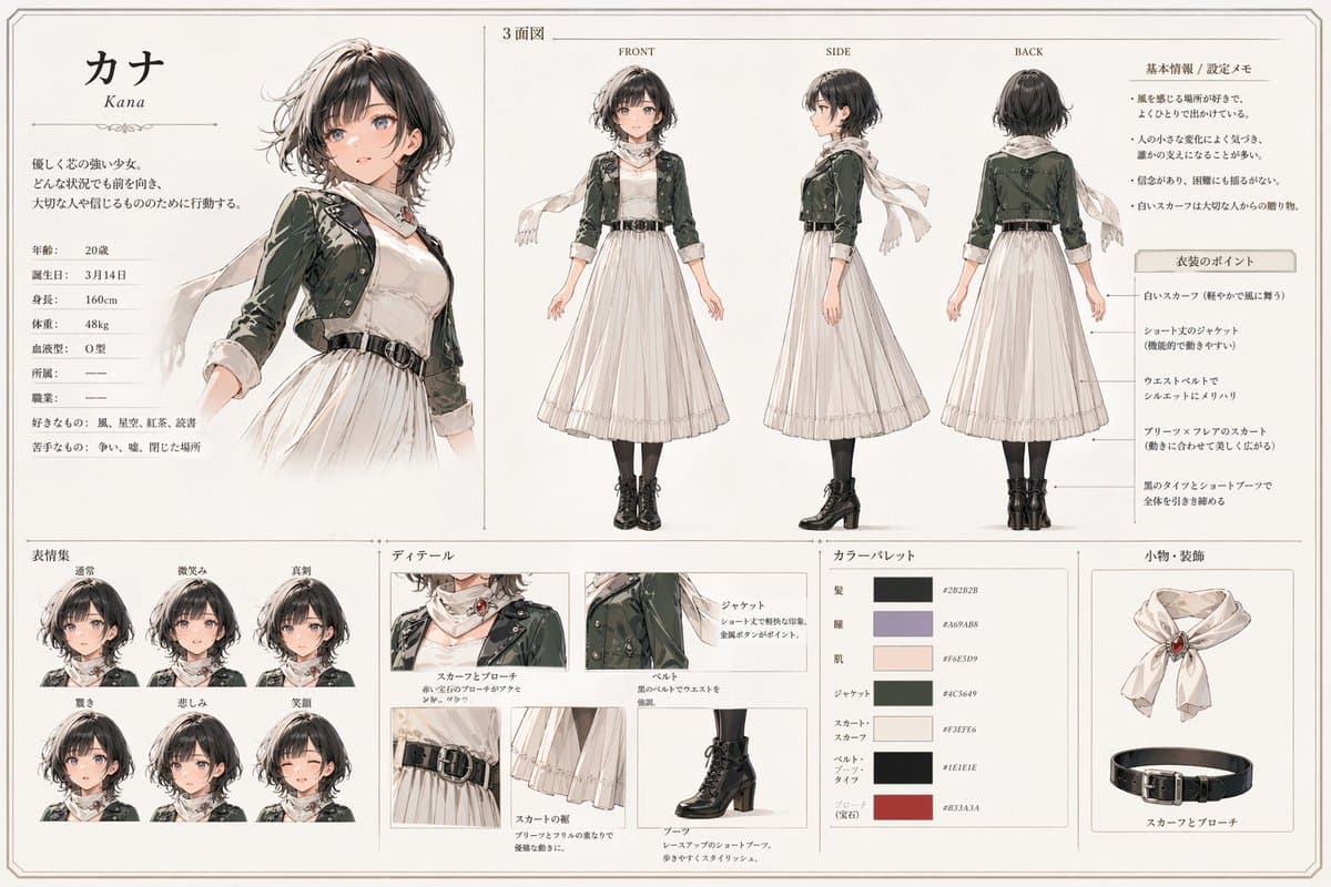 Kana Anime Character Reference Sheet preview image 1