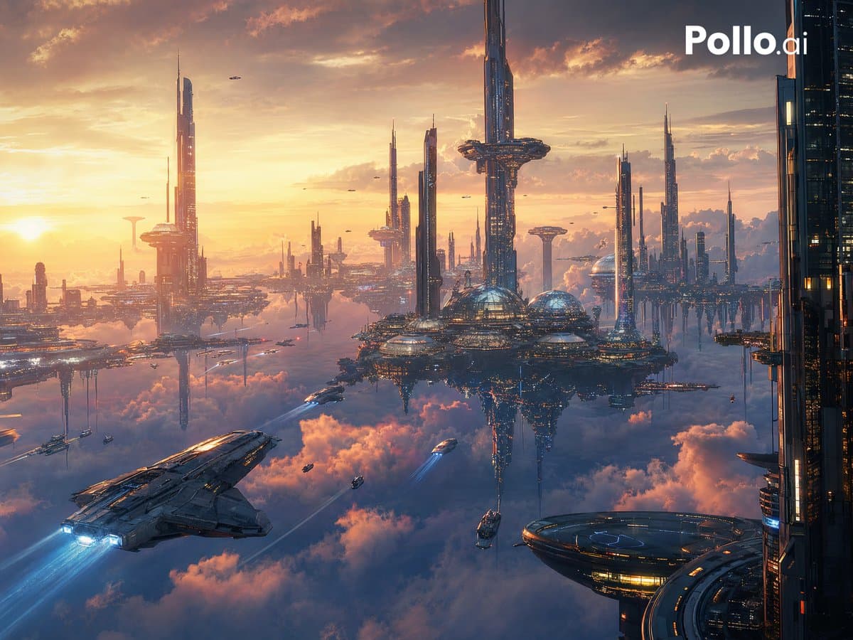 Futuristic Floating City at Sunset preview image 1