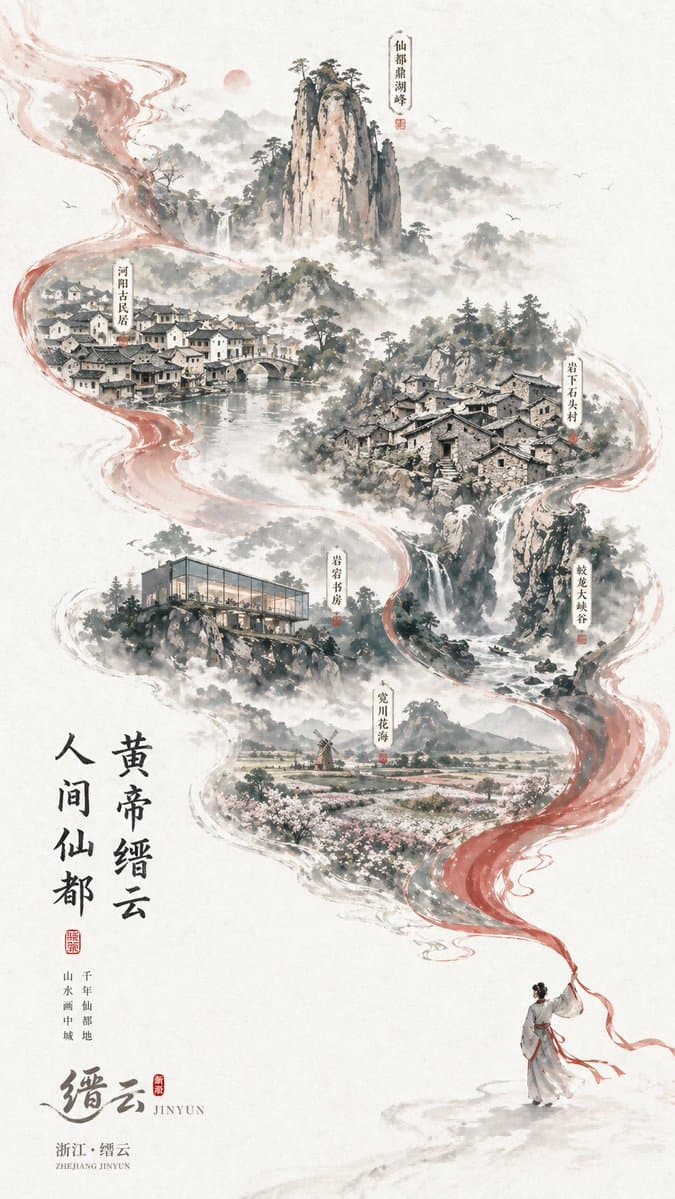 Chinese Ink-Wash Jinyun Travel Poster preview image 1