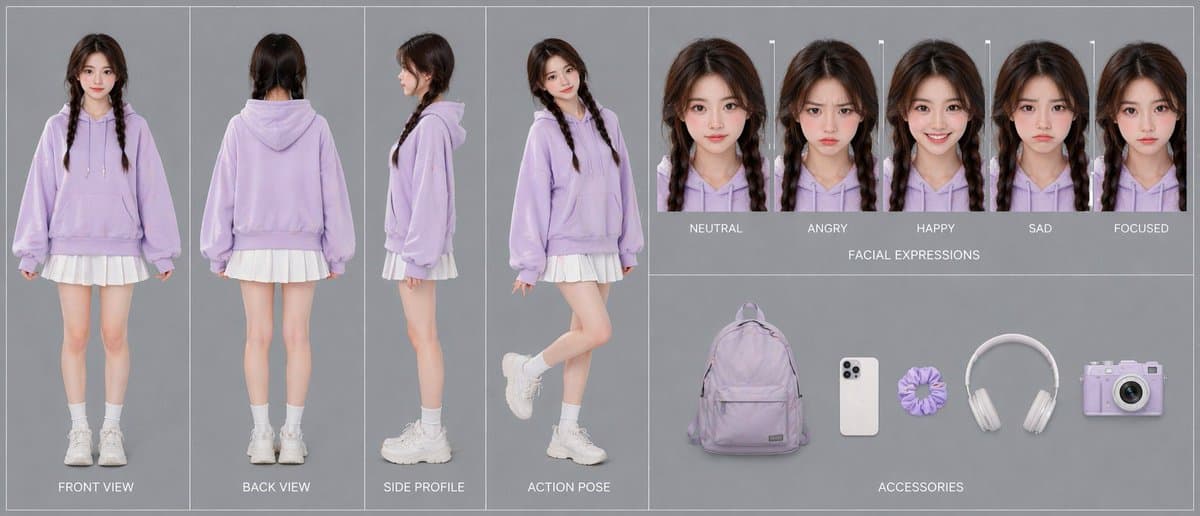 Lavender Hoodie Character Reference Sheet preview image 1
