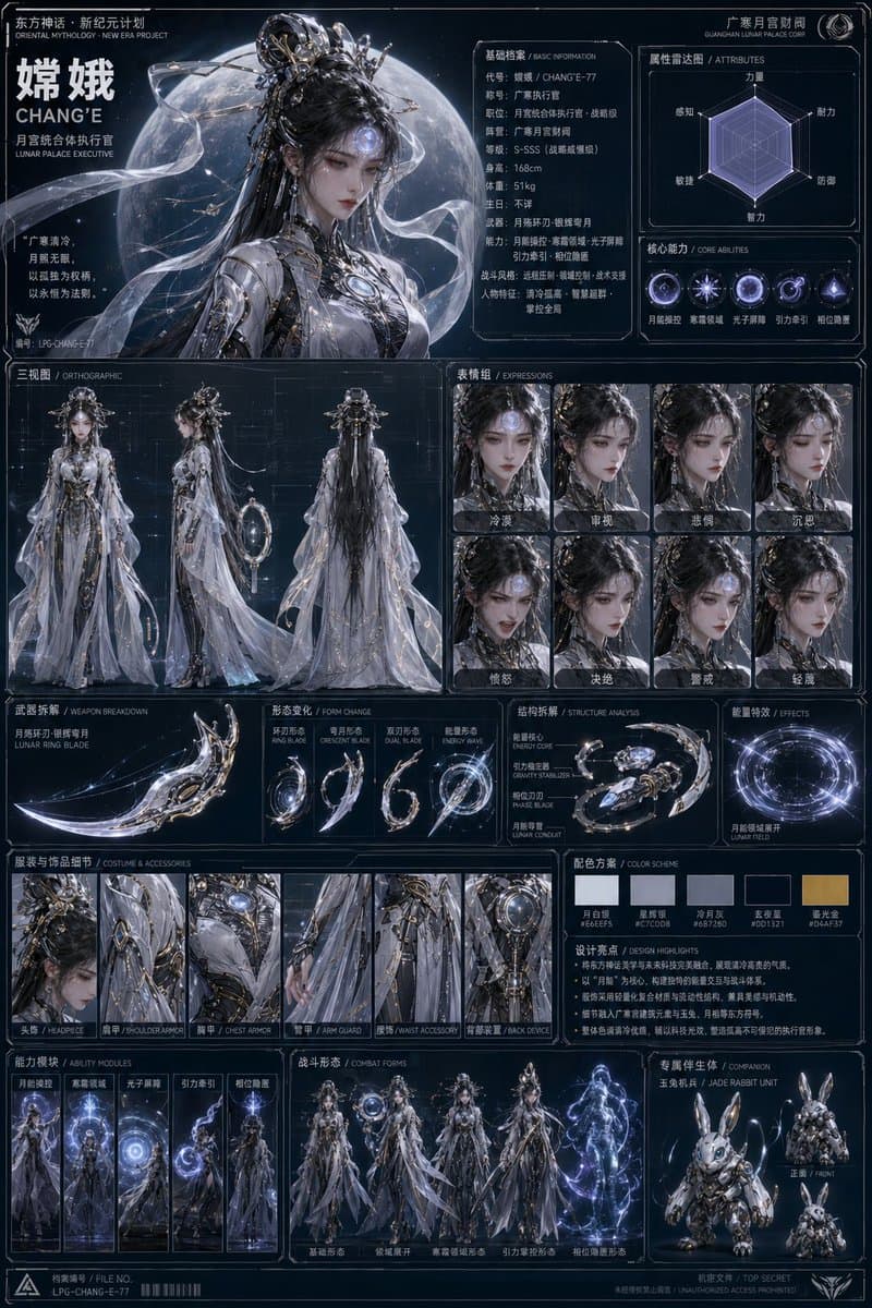 Oriental Cyberpunk Character Setting Sheet preview image 2