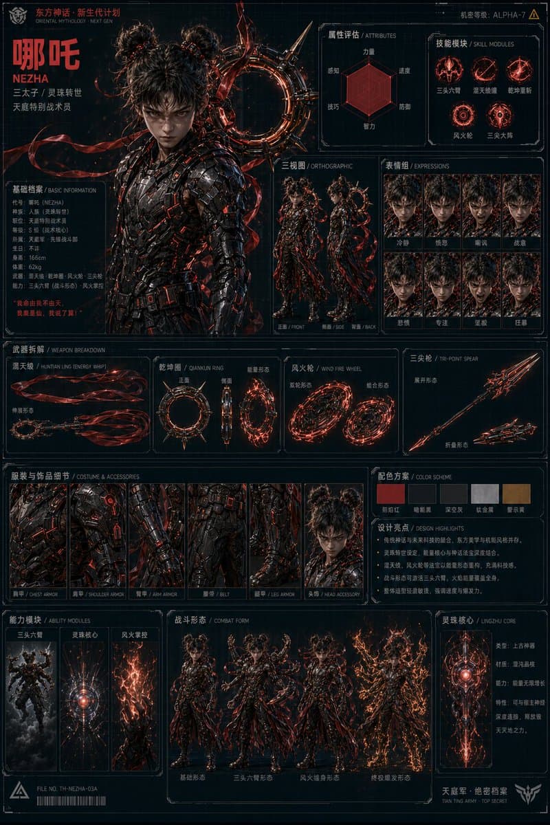 Oriental Cyberpunk Character Setting Sheet preview image 3