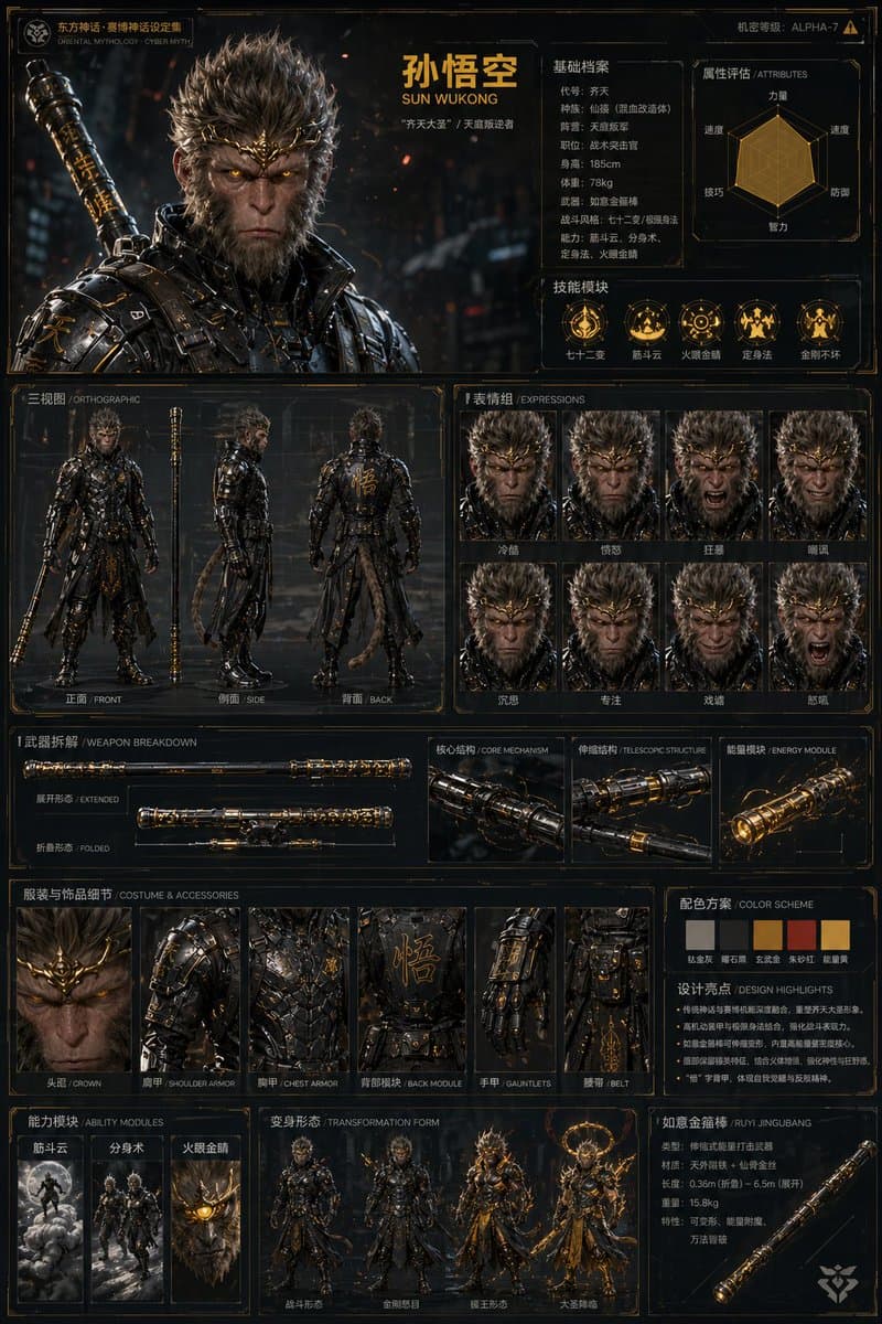 Oriental Cyberpunk Character Setting Sheet preview image 4