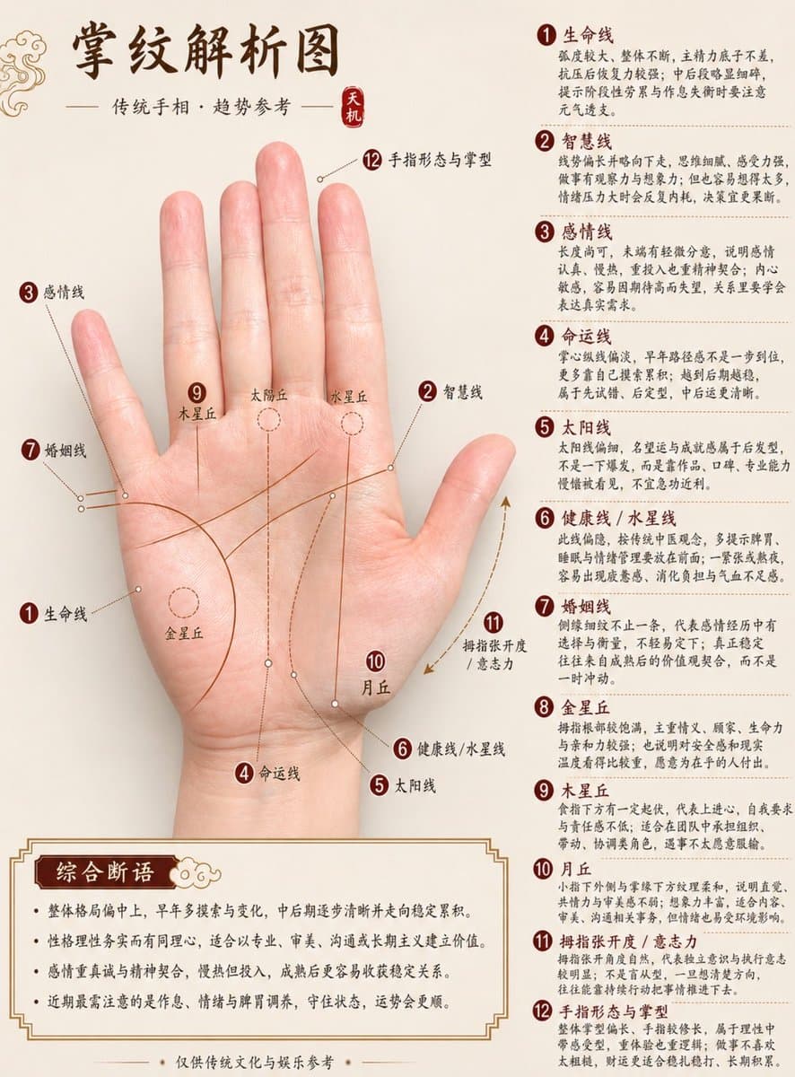 Professional Chinese Palmistry Analysis Chart preview image 1