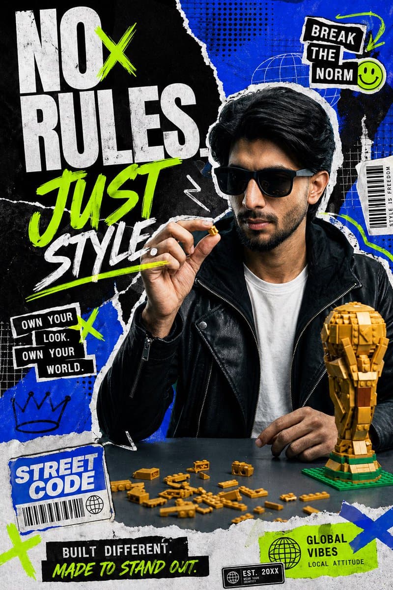 Streetwear Collage Poster With Gold Bricks preview image 1