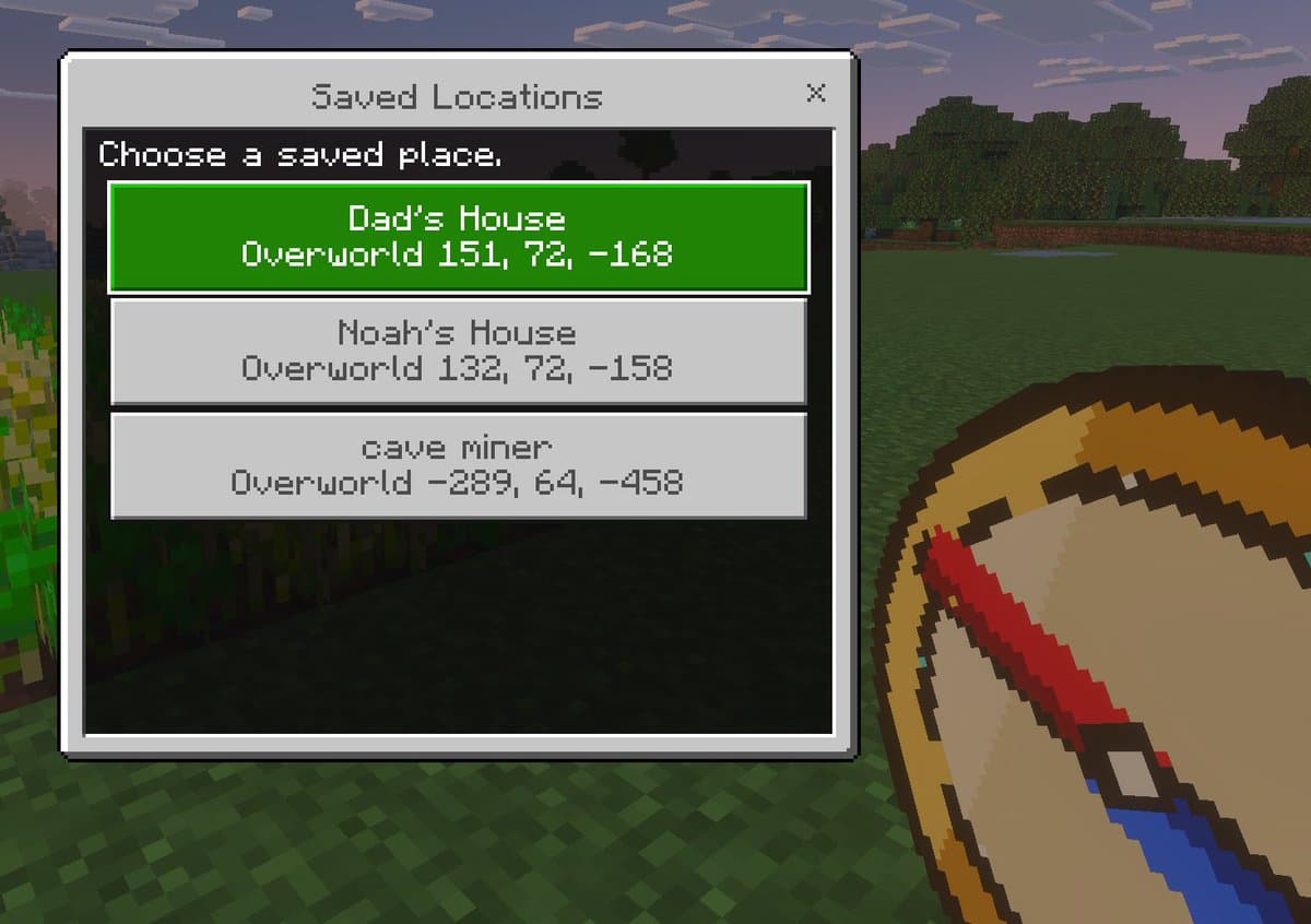 Minecraft Saved Locations UI Mockup preview image 1