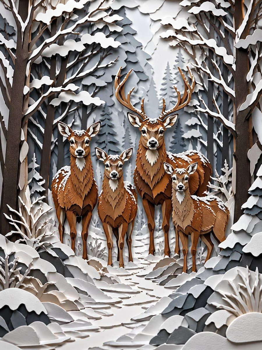 Winter Deer Papercut Forest preview image 1