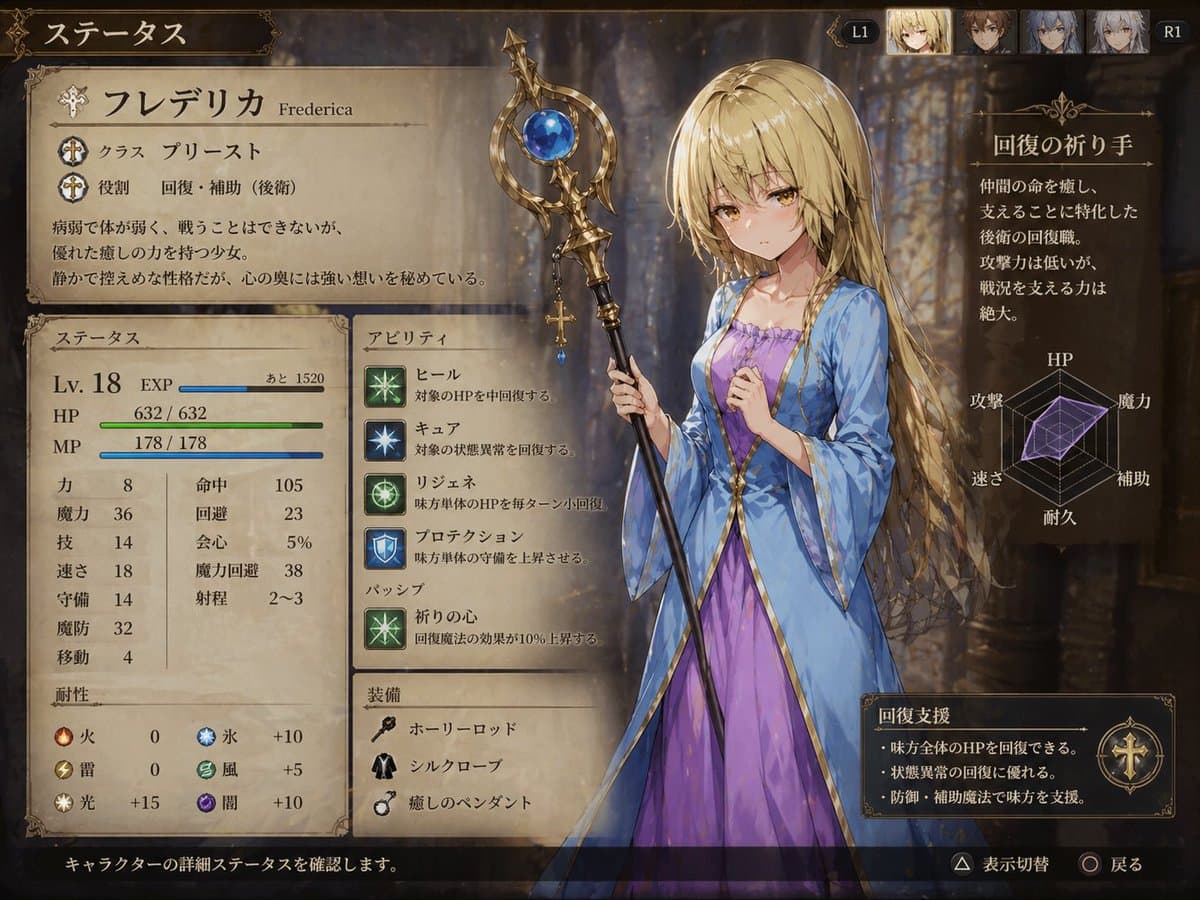 Fantasy JRPG Priest Status Screen preview image 1