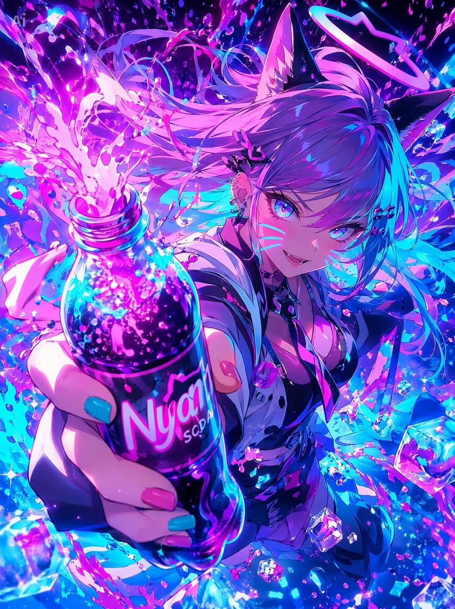 Neon Catgirl Soda Burst preview image 1