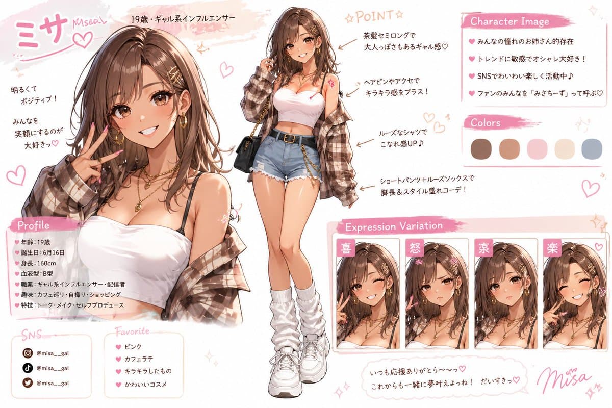 Pastel Gyaru Influencer Character Sheet preview image 1