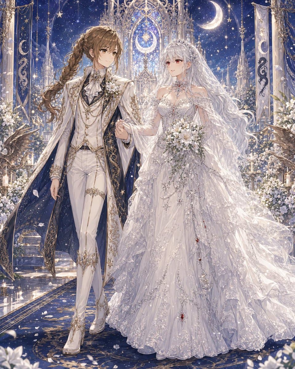 Celestial Yuri Wedding in Moonlit Cathedral preview image 1