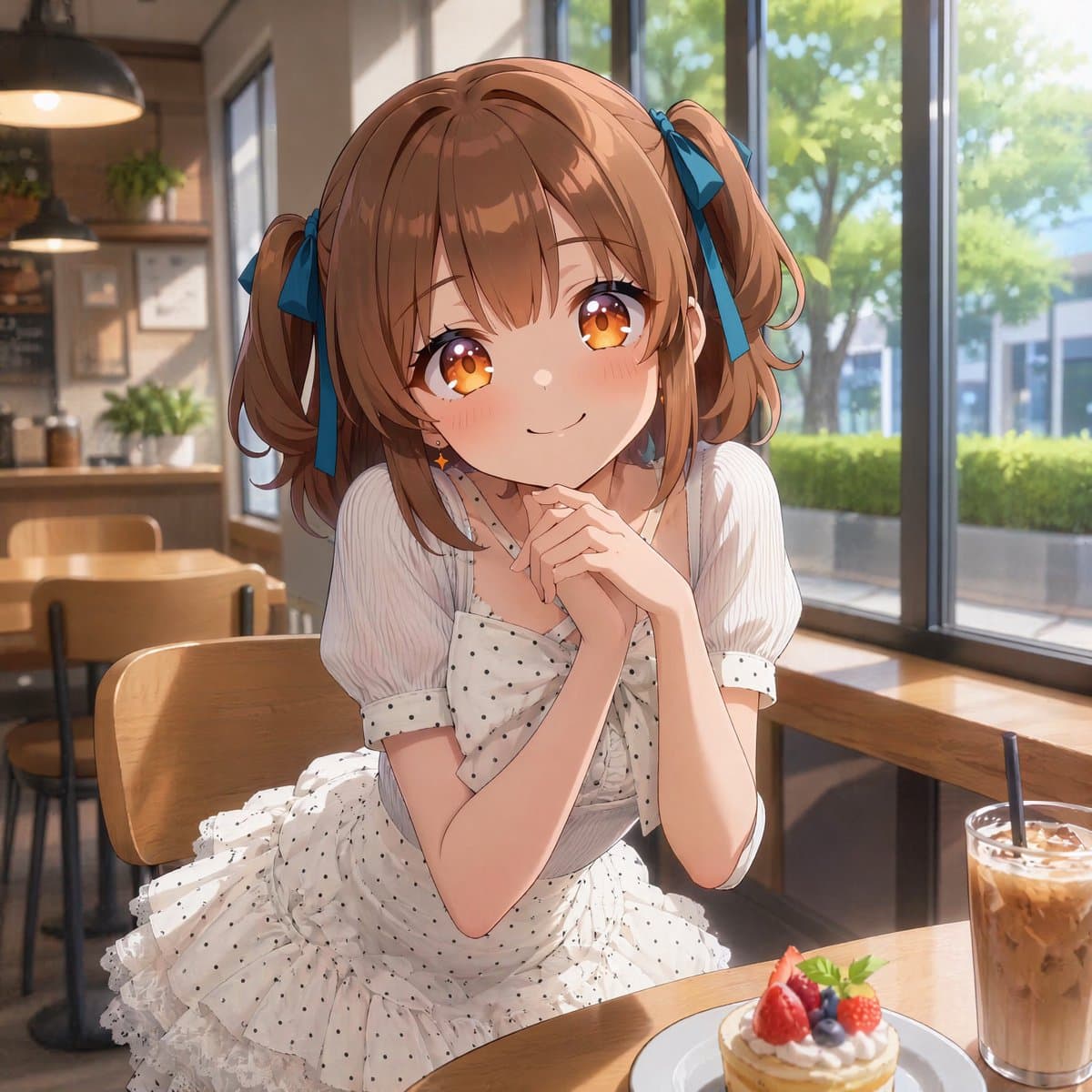 Anime Girl in Sunny Cafe preview image 1