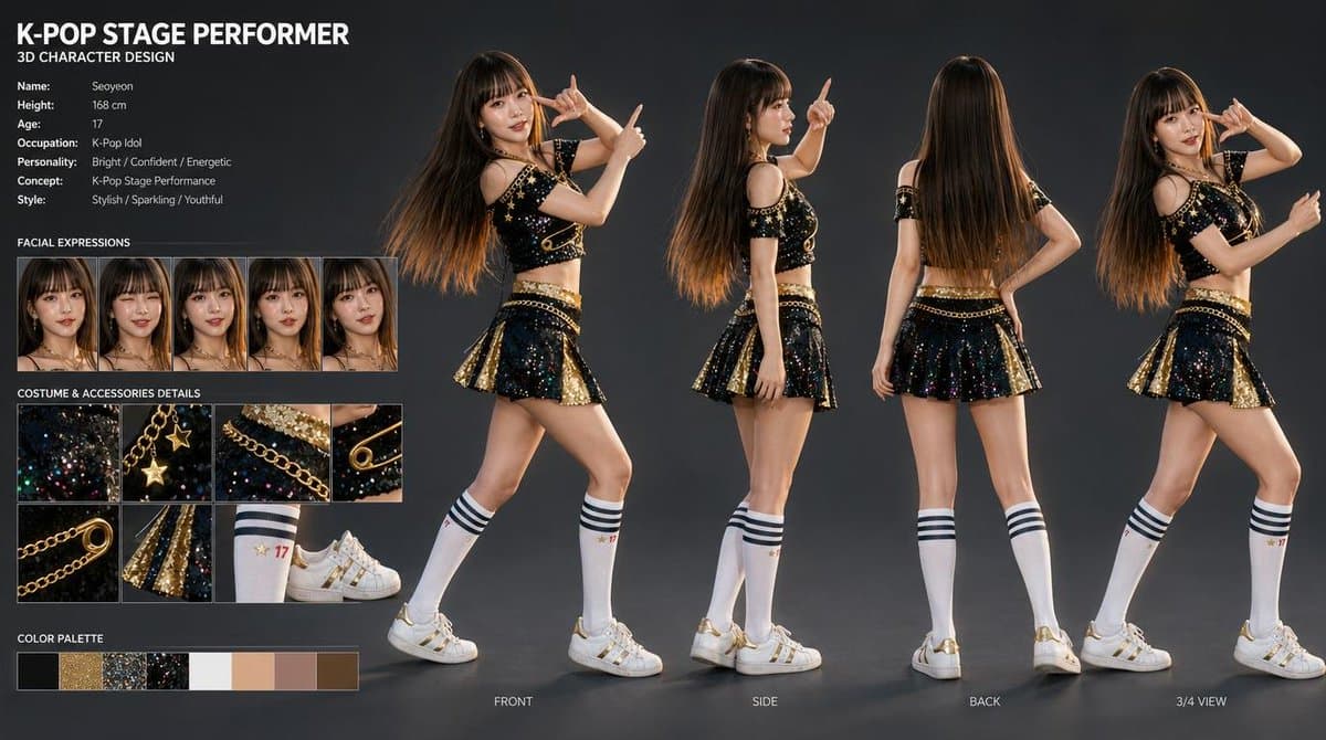 K-Pop Idol 3D Character Sheet preview image 1