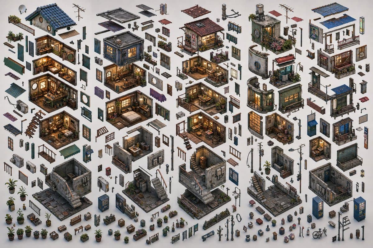 Isometric Exploded Urban Asset Sheet preview image 1