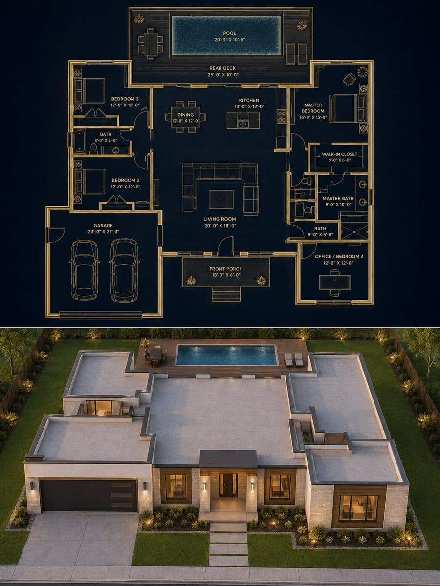Split Blueprint and Modern House Render preview image 1