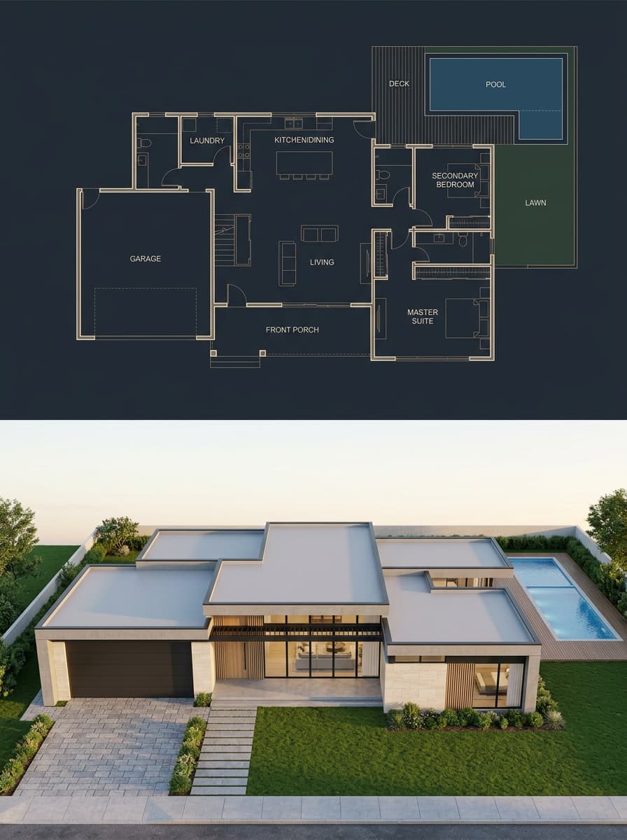 Split Blueprint and Modern House Render preview image 1