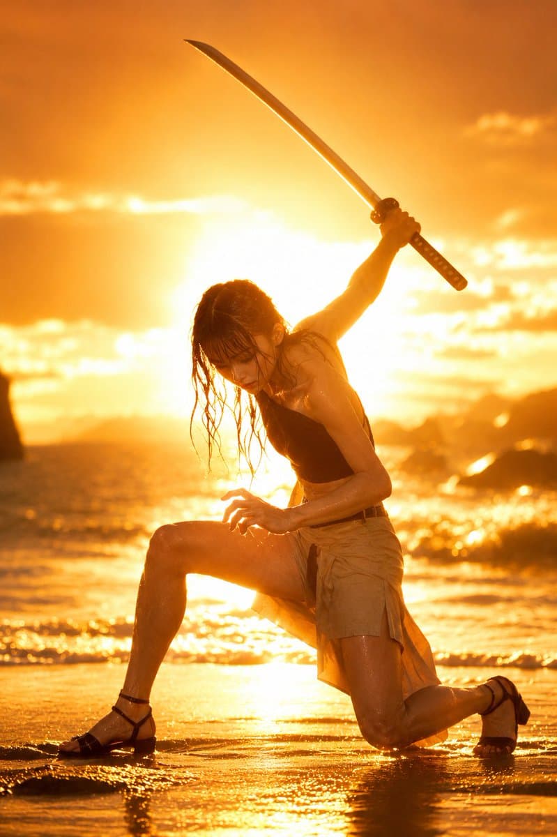 Sunset Beach Katana Pose preview image 1