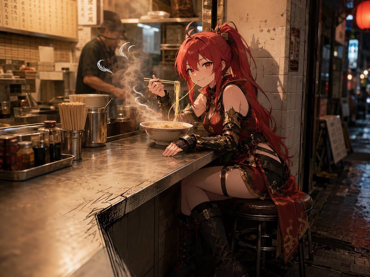 Anime Warrior Eating Ramen preview image 1