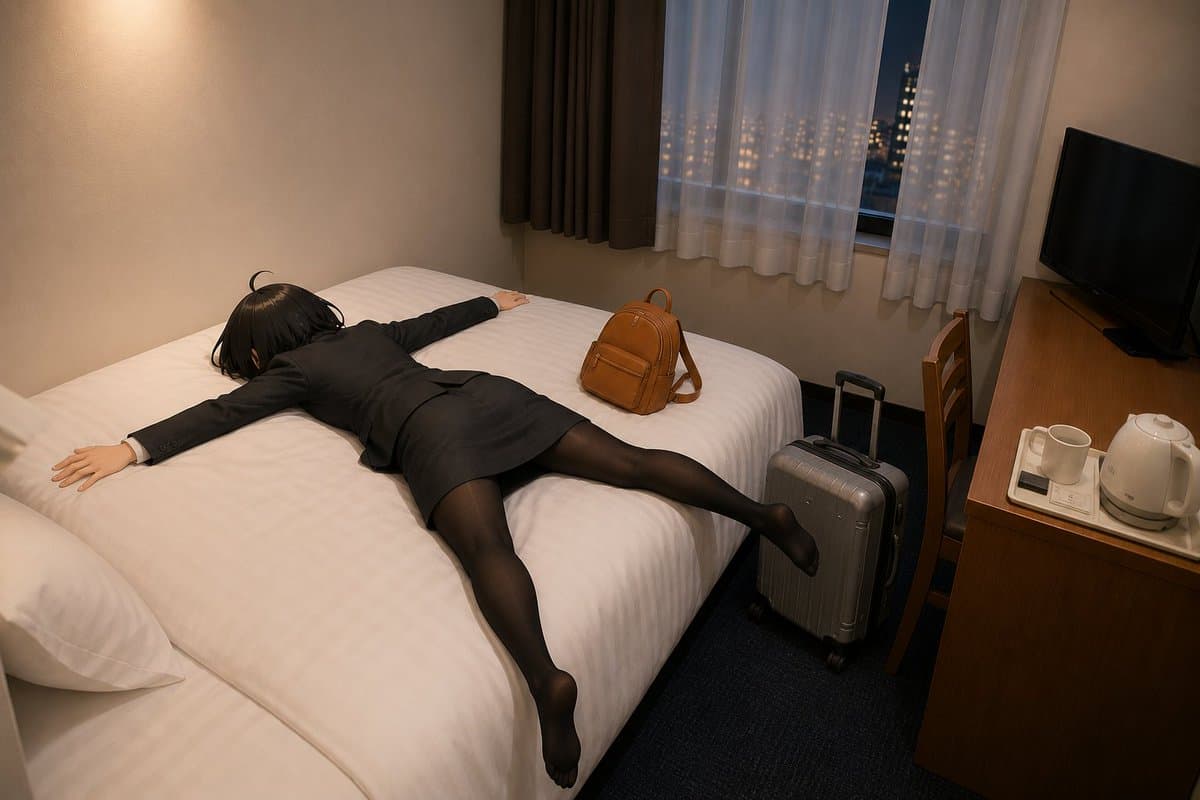 Exhausted Office Woman in Hotel Room preview image 1